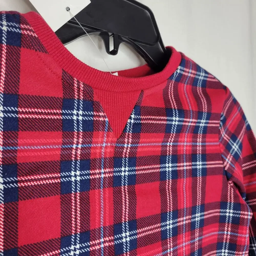 Charter Club Kids Crewneck Top Cardinal Holiday Plaid NWT Boy Girl Size 4-5